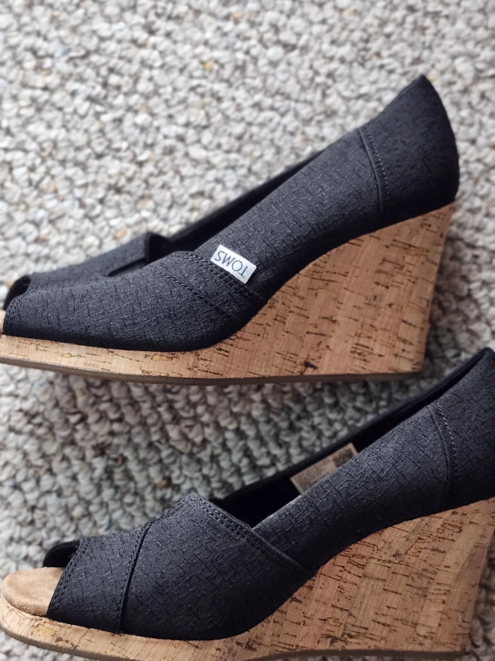 Toms Black Canvas Peep-Toe Flats